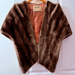 Vintage Princeton's Temptation Faux Fur Shawl Wrap Stole Brown Satin Lined - Picture 1 of 8