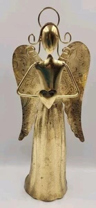 Vintage Gold tone metal angel Holding Heart Holiday decor 14" - Picture 1 of 7