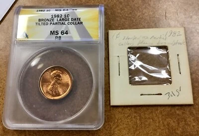 Lincoln 1982 1c error ANACS MS64 RB golpeado ancho, comenzó como collar parcial. Foto 1 de 4