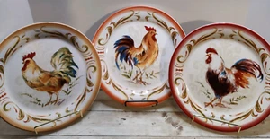 Set of 3 ~ Pier 1 Ironstone Rooster Chicken Dessert/ Salad Plates~ Country 8.75” - Picture 1 of 7