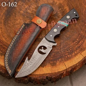 9" SUPERBO GUT HOOK, LAMA FISSA ACCIAIO DAMASCATO, CACCIA, COLTELLO SOPRAVVIVENZA, O-162 - Foto 1 di 10