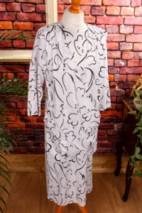 Vintage ausgefallen orig 80er Kleid Power Dress weiß Muster M - Bild 1 von 5