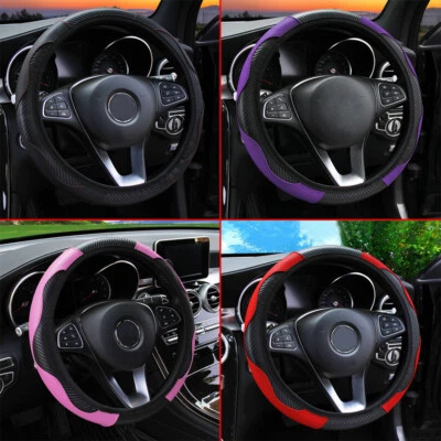 Car Steering Wheel Cover Carbon Fibre Anti Slip Breathable Protector Accessories - Image 1 of 4
