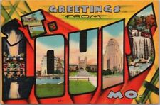 Vintage 1950s ST. LOUIS, Missouri Large Letter Postcard Metro Linen / Unused