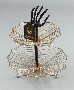 NUEVO CON ETIQUETAS 2 Niveles Decorativo Esqueleto Telaraña Cesta Gótica Negro Dorado Metal - Imagen 1 de 5