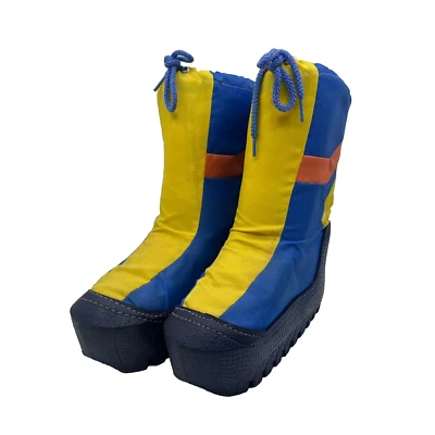 Vtg Snow Boots Kids Size 5-6 Blue Yellow Colorblock Pull On Winter Outdoor Retro - Image 1 of 4