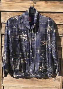 Vintage Active Studio Size XL Silk Blue Brown Jacket Lining - Picture 1 of 21