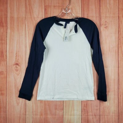 Janie + Jack Kids Shirt Sz 12 White Navy 100% Cotton Long Sleeve Henley Neck - Image 1 of 4