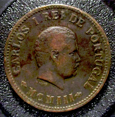 PORTUGUESE INDIA-1903 AD -1/2 TANGA- CARLOS I-DARK- NICE DETAILS- KM#16 THKG - Image 1 of 3