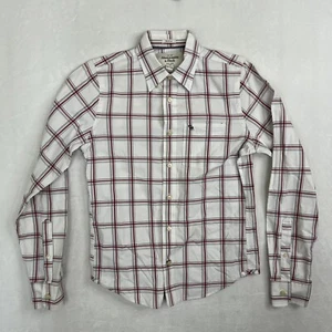 Abercrombie Fitch Long Sleeve Shirt Mens Medium Muscle Button Up Plaid White Red - Picture 1 of 12