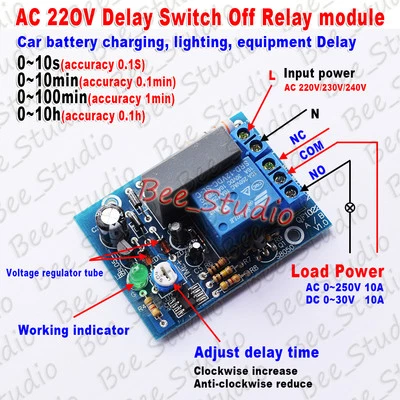 AC 220V 230V 240V Adjutable Delay Timer Time Relay Switch Turn On/Off Module - Image 1 of 4
