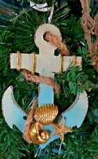 Wooden Anchor Ornament Embellished With Jute Rope And Gold Seashell Accents