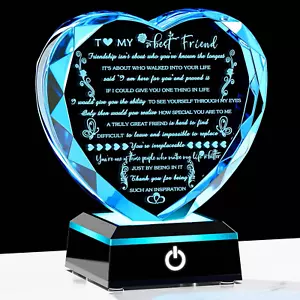 Birthday Gifts for Best Friend with Colorful LED Base Heart Crystal Friendship G - Picture 1 of 12