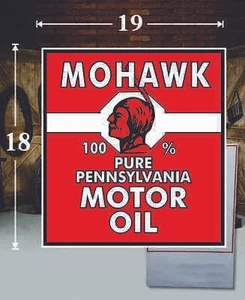 (1) 19" X 18" MOHAWK INDIAN MOTOR OIL GAS VINYL DECAL LUBESTER OIL PUMP LUBSTER - Picture 1 of 1