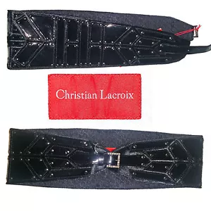 LUXURIOUS CHRISTIAN LACROIX Cut Out Patent Leather on Calfskin fur Sz M - Picture 1 of 9