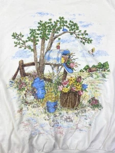 Basic Edition Garden Country Floral Graphic White Sweater L #3071 - Picture 1 of 11