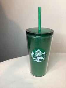 Starbucks Holiday Cold Cup 16oz Plastikbecher - Grün Glitzer mit Deckel & Strohhalm - Bild 1 von 7