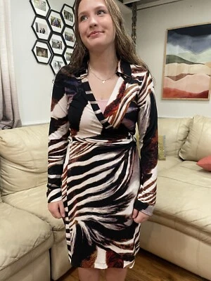NWT Calvin Klein Wrap Dress 8 Midi Abstract Modern  Dress - Image 1 of 4