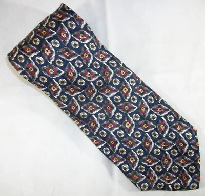 BROOKCRAFT Dark Blue, Red, Cream Flowers Silk Neck Tie 61" Long x 4" Wide (F075) - Image 1 of 3