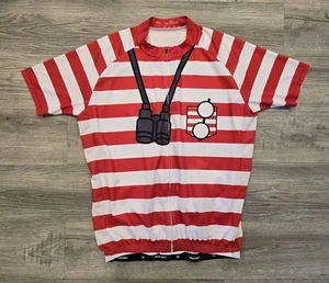 Fahrradstand "Where's Waldo" Radtrikot Herren 4XL rot weiß gestreift Full Zip - Bild 1 von 17