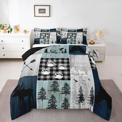 Hunting Deer Moose Duvet Insert, Bear Claw Wildlife Comforter Set For Kids Bo... - Image 1 of 4