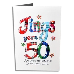 Bestickte Original Jings Yere 50 schottische Geburtstagskarte BJ50 - Bild 1 von 1