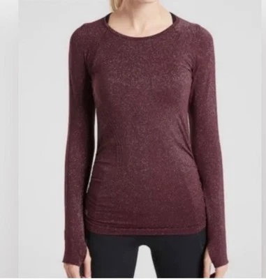 Camisa atlética manga longa elástica borgonha nova com etiquetas Athleta Speedlight Glow Top S - Imagem 1 de 4