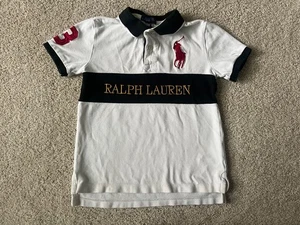 Ralph Lauren Polo Shirt Boy Size 6 Big Pony Wh Black Red Button Horse - Picture 1 of 4