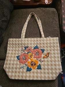 Vera Bradley Women's Cotton Vera Tote Bag Peach Blossom Picnic - NEW - Picture 1 of 13