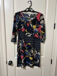 Vestido Dana Buchman Color Audaz Patrón, Mangas 3/4 Talla Pequeña - Imagen 1 de 6