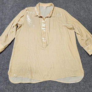 Sundance Shirt Womens Large Yellow Silk Velvet Shimmer Deep Open VNeck - Picture 1 of 16