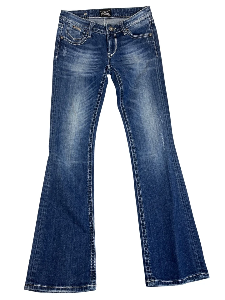 Be Rocks For Express Women's Blue  Medium Wash Rock Revival Bootcut Jeans Sz 2R - Image 1 of 4