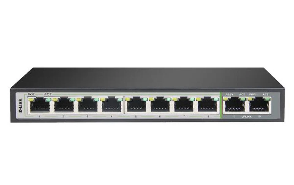 D-Link 10-Port Unmanaged PoE Switch with 8 RJ45 PoE and 2 Uplink Ports - image 1 of 1