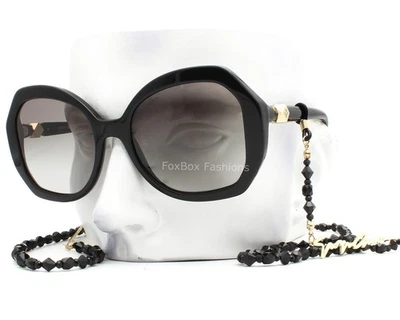 Giorgio Armani 太阳镜 AR 8180 光泽黑色淡金色标志链带盒 — 第 1/4 张图片