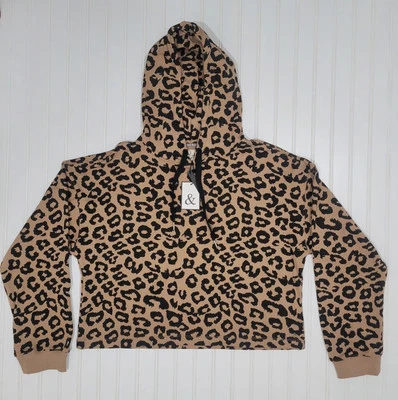 NWT Ampersand Avenue Tan Leopard Hoodie Women's Size 2XL XXL Cropped Sweatshirt  - Image 1 of 4