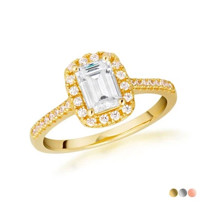 14k Gold Emerald Cut Lab Grown Diamond Halo Engagement Ring - Image 1 of 4