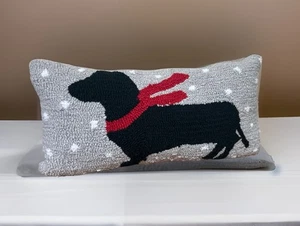 C&F Home Hooked Throw Pillow Dachshund Dog Winter Red Scarf Gray 19in ￼ - Picture 1 of 10
