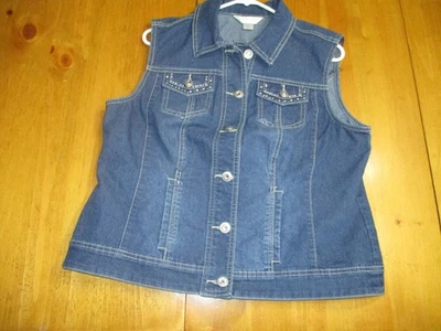 Christopher & Banks Vest Womens Blue Denim Rhinestone Button Up,Sz P/L,Stretchy - Image 1 of 4
