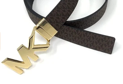 $68 NWT Michael Kors Revers MK Logo Buckle Belt Black / Beige  S, M - Image 1 of 4