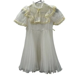 Vintage Union Made Mädchen Kleid Gr. 7 Rüschen Spitze Plissee Kurzarm 80er Style - Bild 1 von 16