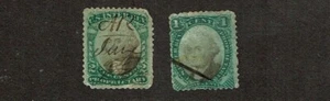 1871-4 U.S.Proprietary Washington 1c Grn/Blk Lot of 2 Paper Sc#RB1a&b Used Note^ - Picture 1 of 1