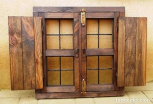 ventana de madera , con postigos y rejas de hierro l, 90 x 90, envio A Domicilio - Imagen 1 de 2