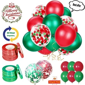 Merry Christmas Latex Balloons Green & Red Xmas Decorations Pack Of 100 UK - Picture 1 of 10