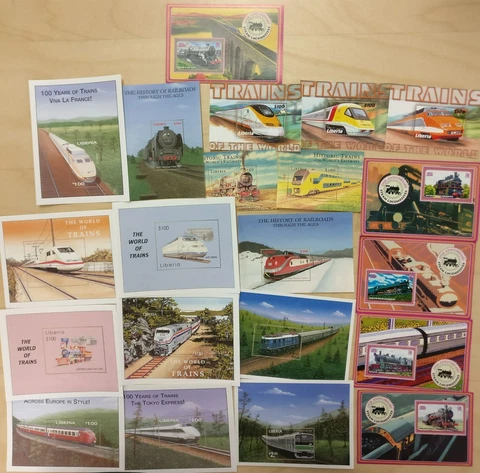 Lot of 21 beautiful train souvenir sheets of Various country's MNH Cover