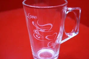 Glass Laser Engraved Coffee Mug Cup Cafe Latte Glass Love Coffee Cappucino  - Picture 1 of 6