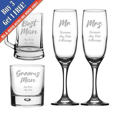 CNC GROUP Personalised Engraved Wedding Glass Sets and Singles, Handwritten Font