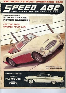 1957 Fury, Belvedere, Austin-Healey, VW in vintage 1957 Speed Age Magazine - Picture 1 of 2