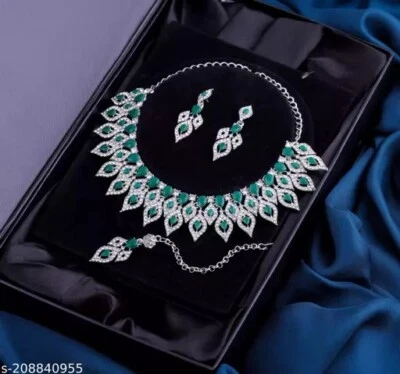 Handgefertigt Strass Schmuck Set Halsband Tikka Ohrstecker Für Women - Bild 1 von 4