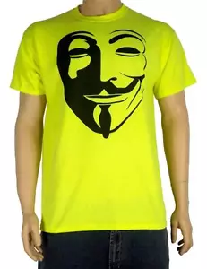 Anonymous Maschera Neon T-Shirt - Guy Fawkes V per Vendetta Disobbedire Hacker - Foto 1 di 1