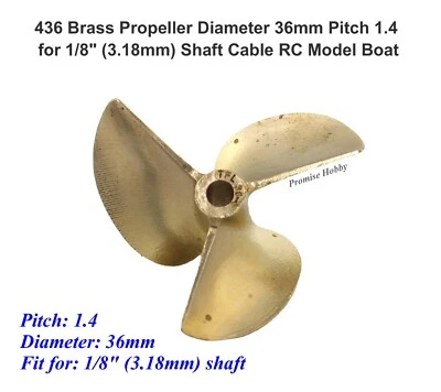 436 Brass Propeller Diameter 36mm Pitch 1.4 for 3.18mm 1/8 Shaft Cable RC Boat - Image 1 of 4